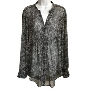 🔴 4/$15 EXPRESS Women’s M Black White Gray Sheer Floral Button Up Top in EUC